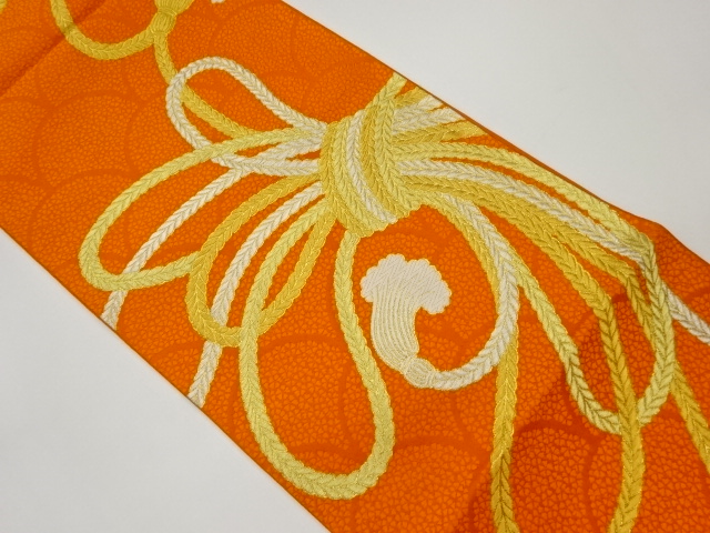 JAPANESE KIMONO / VINTAGE FUKURO OBI / WOVEN SEIGAIHA & SAKURA